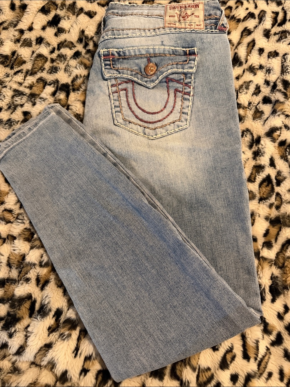 True Religion Light Blue Skinny Jeans with Signature Pocket Stitch